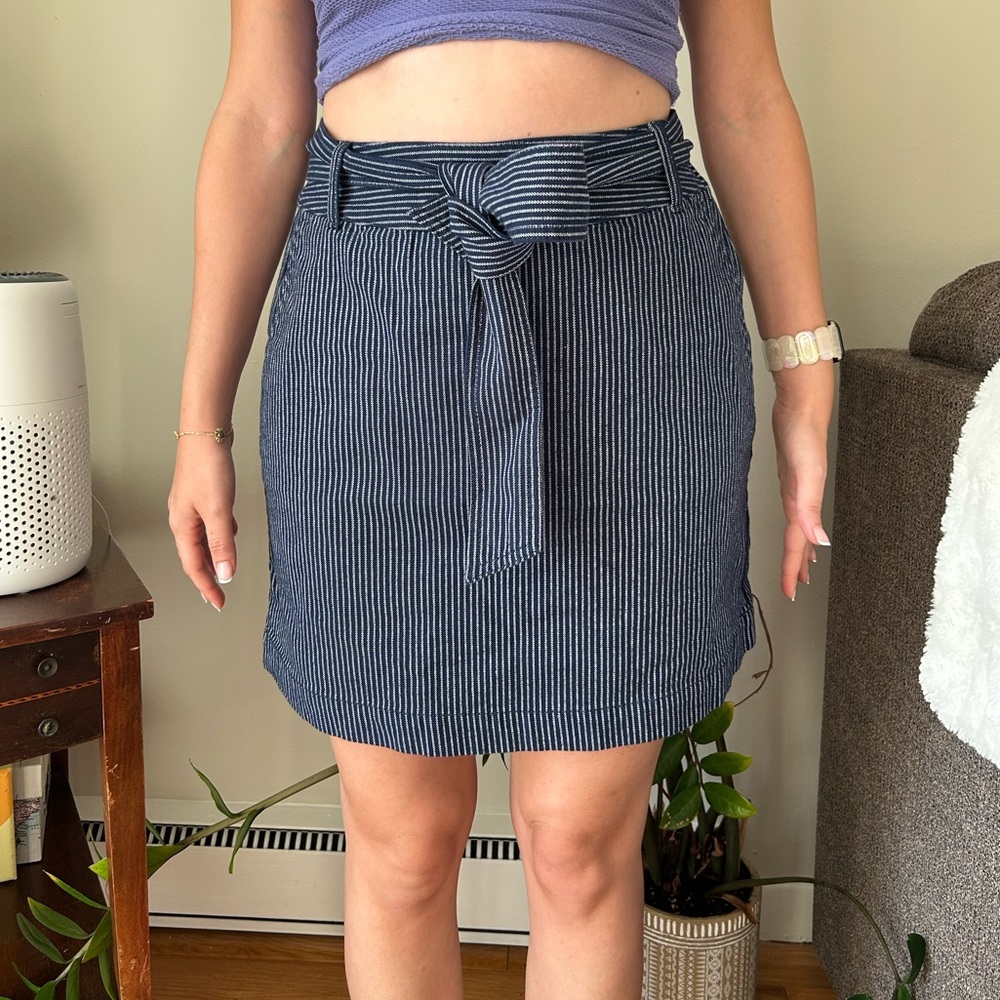 Striped Navy Skirt with Belt